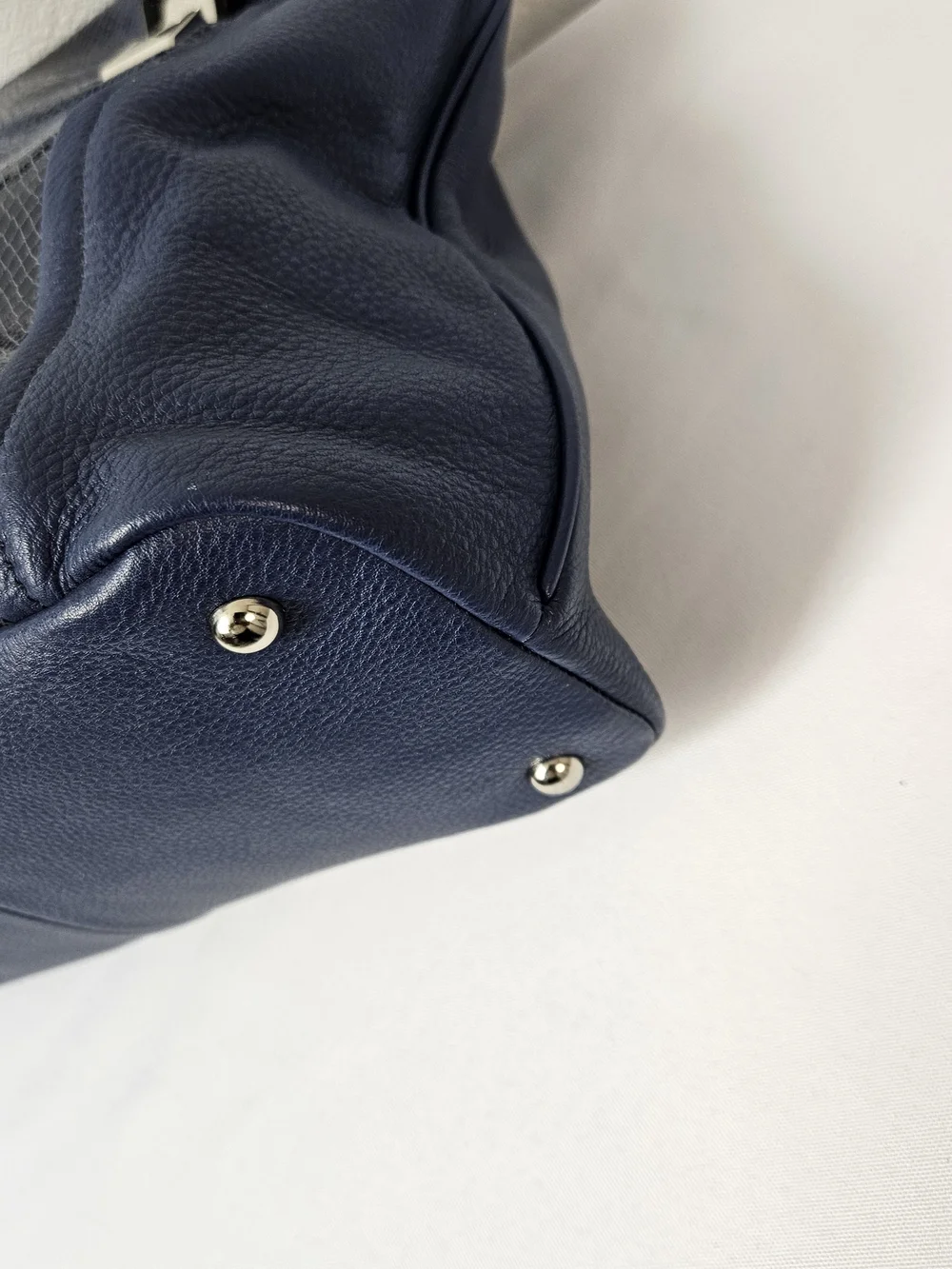 B MAKOWSKY Blue Pebble Leather and Snakeskin Embossed Leather Shoulder Bag
